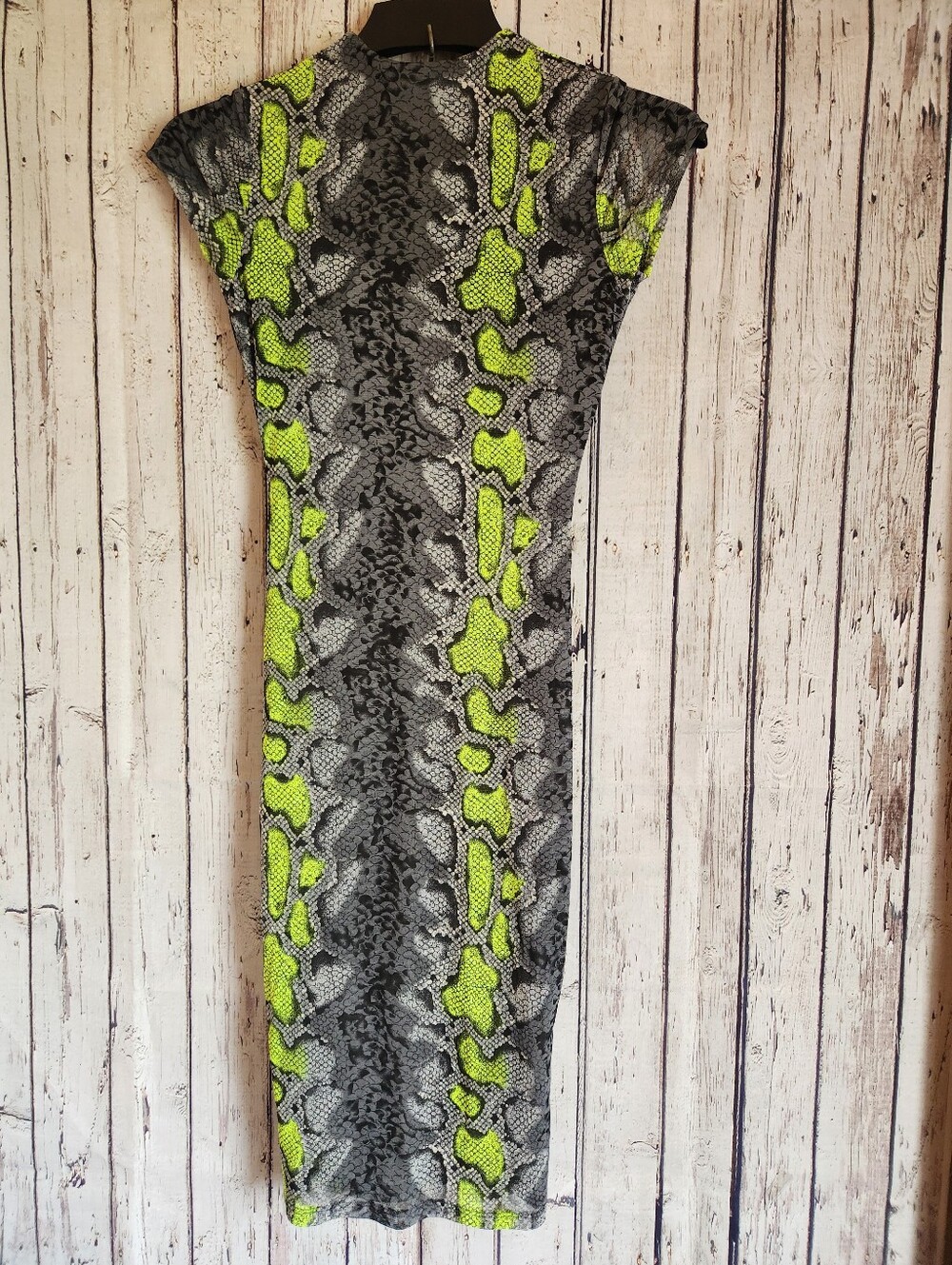 Fashion Nova Neon Lime Grey Snakeskin Mesh Bodycon Midi Dress Women's Size XS